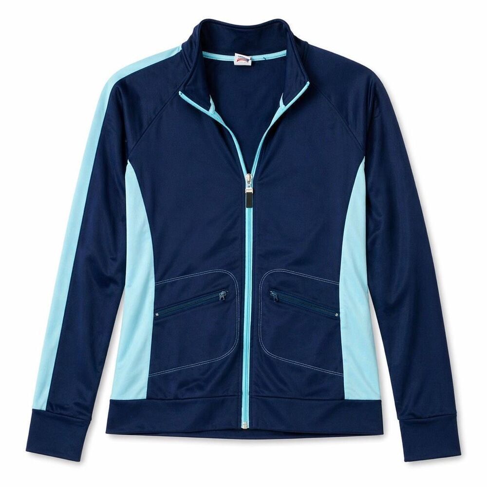 Alo CoolFit Zip Jacket Athleisure Navy Aqua Active Lightweight Women M